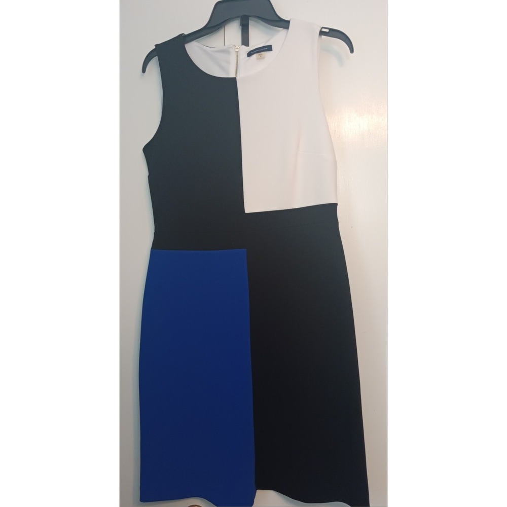 Womens Dress 8 Blue Black Color block Sheath Scuba Bodycon Designer Retro 90s